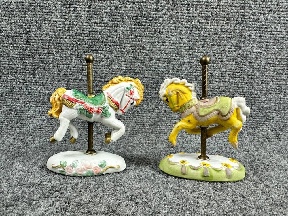 Set of 2 Carousel Horse Figurines Decorative Vintage Style Made in China